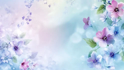 Soft Floral Composition with Pink and Blue Blossoms.