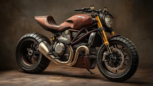 Bold custom café racer motorcycle glows with rugged charm