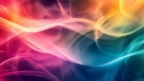 Multicolor flowing light bands on dark abstract gradient.