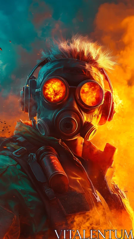 Fire-eyed explorer in a blazing neon wasteland.