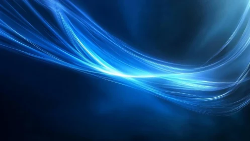Abstract blue light waves on dark background, digital art style.