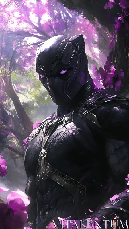 Vibrant panther guardian prowls through mythic violet bloom.