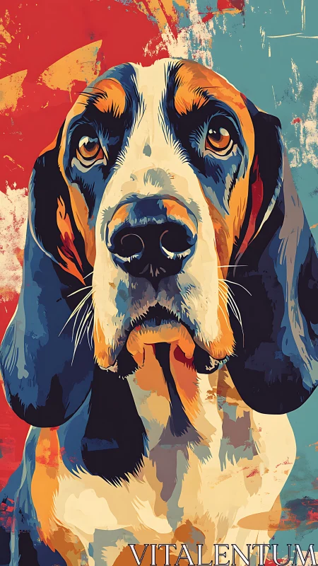 Expressive hound portrait glows in bold abstract colors