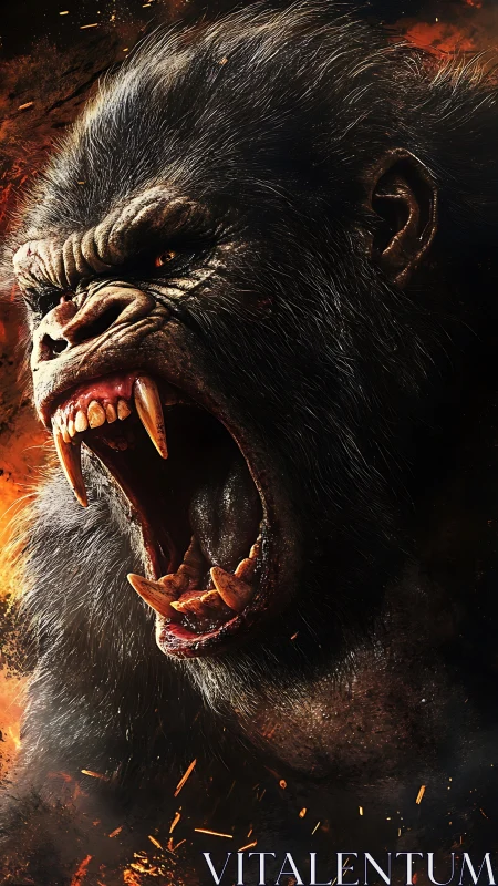 Roaring gorilla head rendered with high detail and lighting