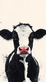 Holstein cow portrait stands centered on a pale background