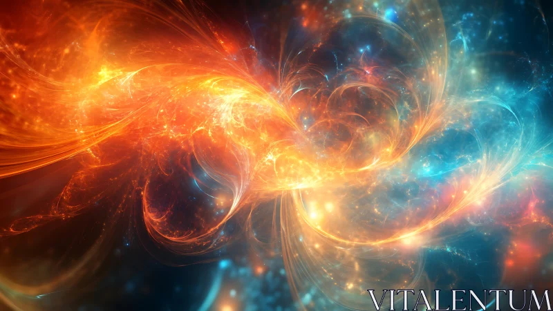 Nebula currents swirl in glowing orange and blue cosmic light