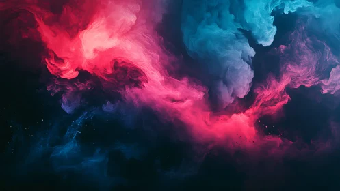 Dreamy pink and teal nebula clouds swirling in deep space.