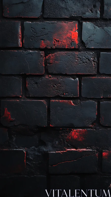 Charred black brick wall with molten red underglow highlights.
