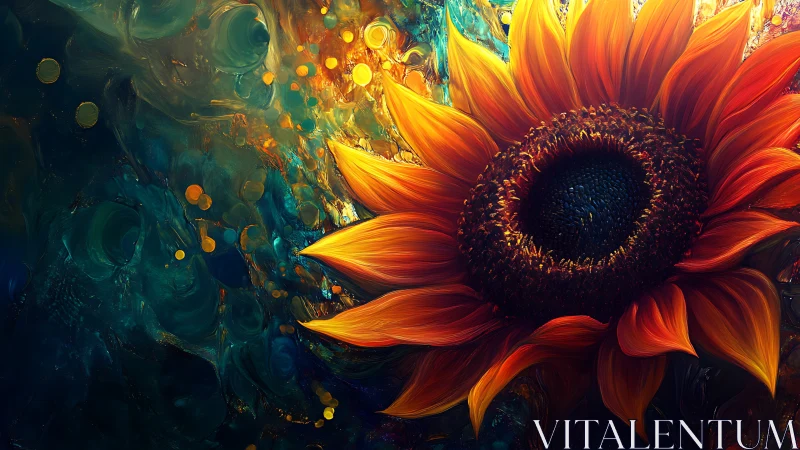 Sunflower comet blazes through a swirling cosmic night sky