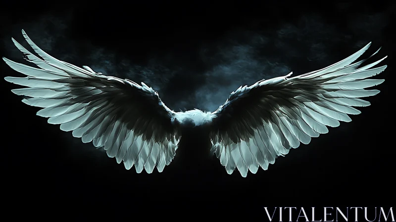 Luminous white wings extend symmetrically in dark void