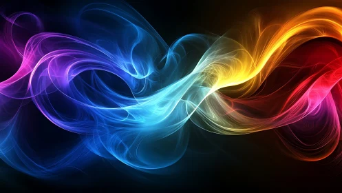 Vibrant light waves flow across darkness in dynamic motion