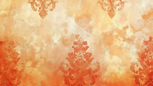 Warm vintage damask pattern glows across textured backdrop