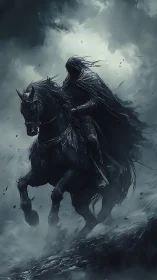 Stormborn shadow rider charging through spectral fog.
