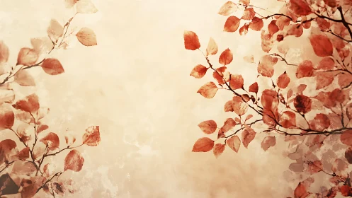 Branches with red leaves on light textured background.