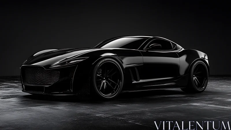 Midnight black supercar render with high-gloss reflections.