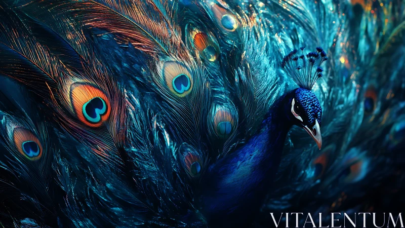 Iridescent peacock portrait with luminous teal plumage.