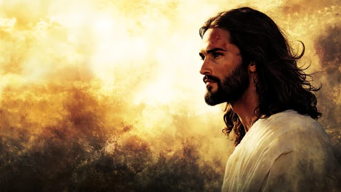 Gentle figure in golden light walking through quiet wonder.