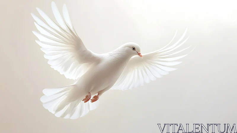 Majestic White Dove in Flight with Outstretched Wings, Minimalist Style.