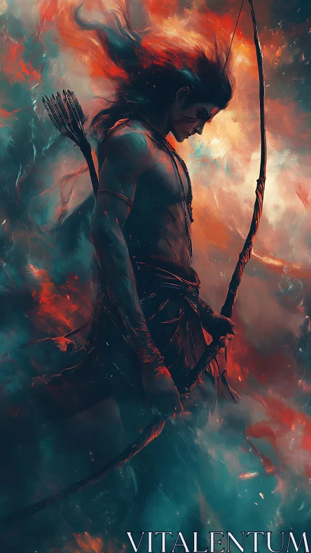 Digital archer silhouette stands within contrasting color plume