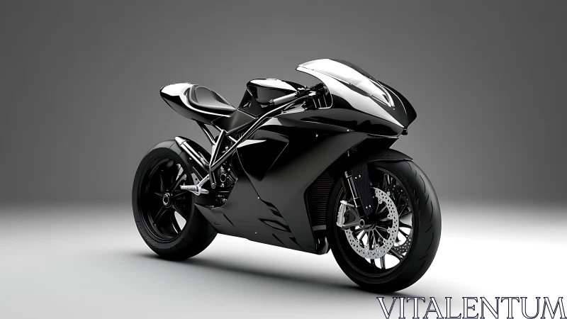 Sleek black superbike design glows under studio lighting.