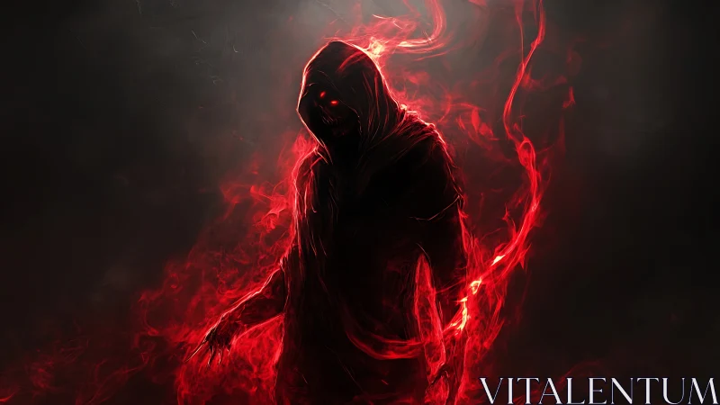 Mysterious hooded figure glowing with vivid red energy.