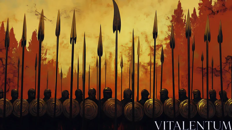 Armored spear wall stands united beneath a burning sky
