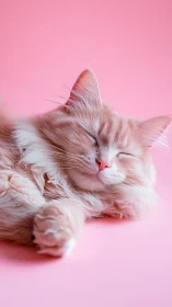 Serene White Tabby Cat Resting Against Soft Pink Background