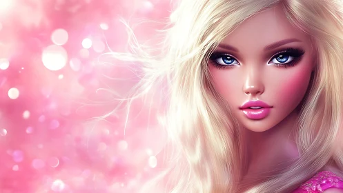 Glamorous blonde portrait with luminous pink bokeh haze.