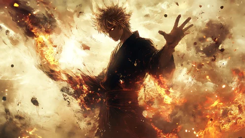 Ember‑crowned warrior bends a storm of living wildfire