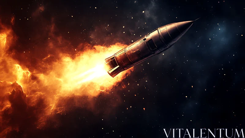Rocket Launch Through Fiery Cosmos.