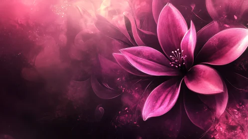 Luminescent Floral Bloom: Digital Painting in Magenta.