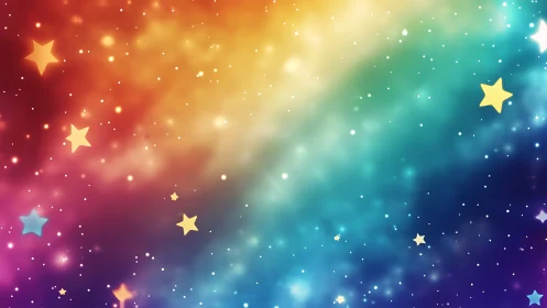 Multicolored gradient sky with scattered stylized stars.