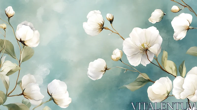 Delicate White Blooms Dancing Against Serene Sky.