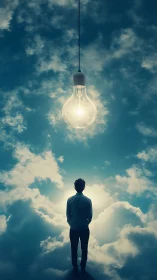 Backlit silhouette studies oversized bulb over stratocumulus sky
