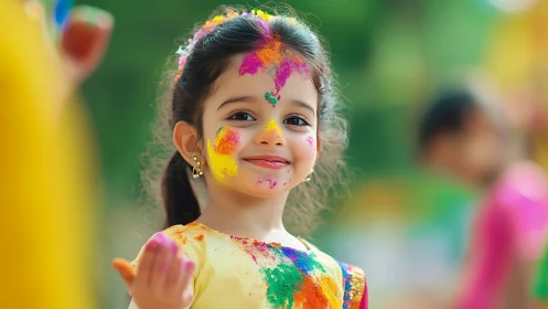 Child with Vibrant Holi Paint: Colorful Festival Portrait.