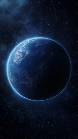 Midnight hemisphere drifting in a halo of quiet starlight.