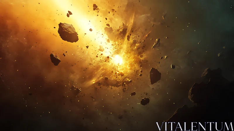 Star core detonates amid dense asteroid field in space