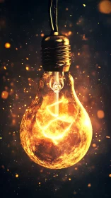 Glowing golden lightbulb swirling with warm creative sparks.