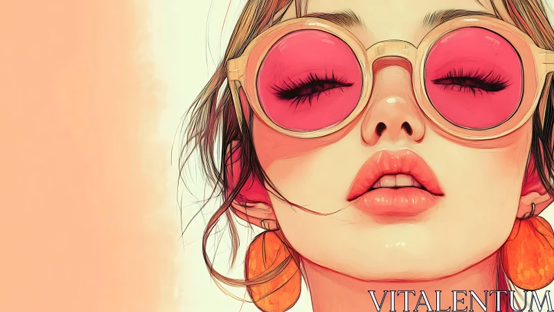 Stylized woman in pink sunglasses and orange earrings.