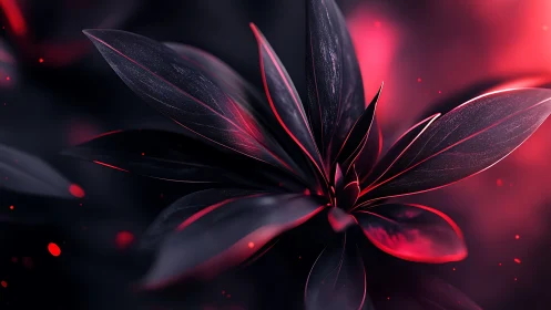 Luminous crimson leaves glow against a shadowed dreamy background.