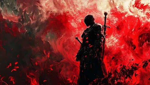 Blood-red storms crown the silent knight of smoldering dusk