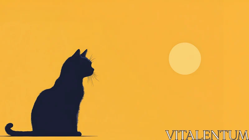 Cat Silhouette Against Golden Sunset.