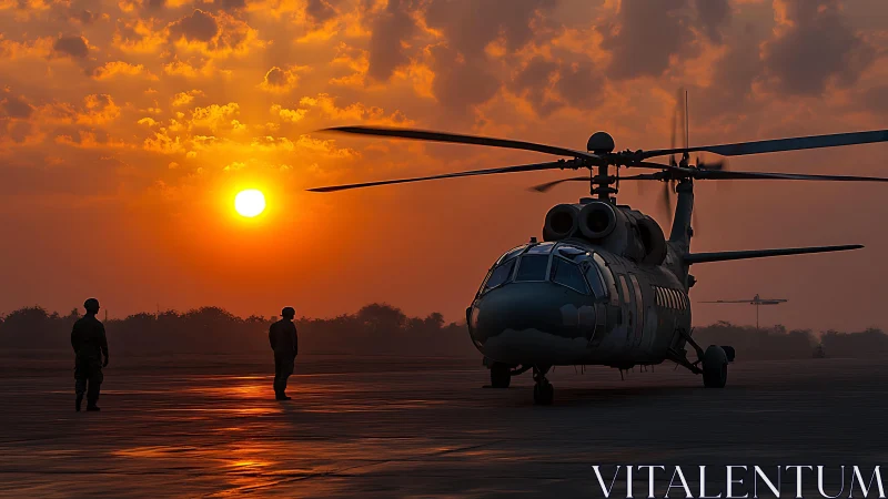 Sunset helicopter wait paints the airfield in warm light