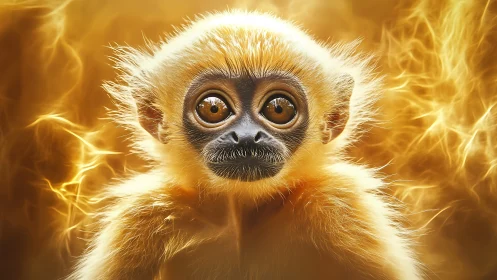 Gentle golden monkey glowing with warm curious energy.