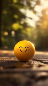 Sunlit smiley sphere basking in a dreamy forest glow.
