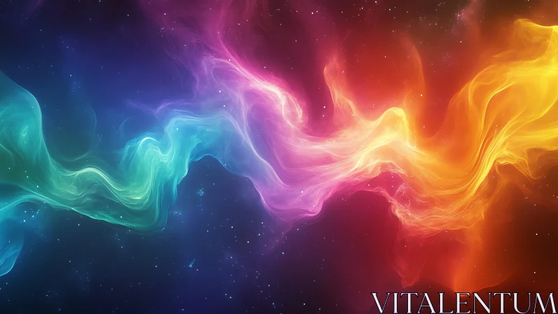 Cosmic color rivers weave through starlit nebula night.