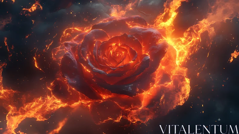 Volumetric Rose Engulfed in Luminous Flame with Dynamic Particle Dispersion
