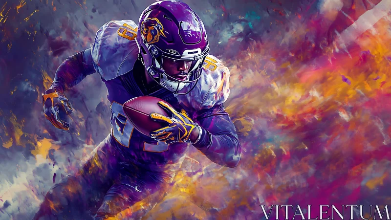 Digital rendering shows football runner amid abstract colors