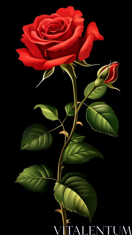 Illuminated Crimson Rose: Volumetric Digital Botanical Study.