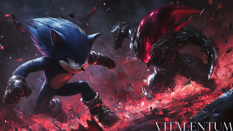 Speed warrior versus shadow beast in fiery clash.